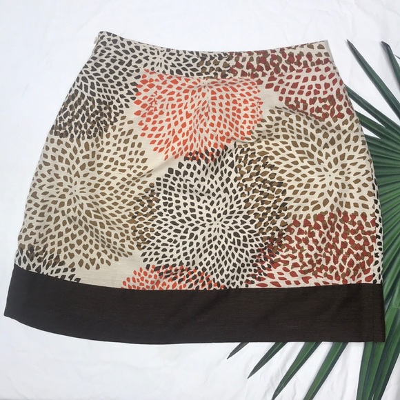 BANANA REPUBLIC Silk skirt brown rust cream size 8 - Picture 4 of 5